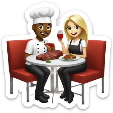 20 year old Blonde couple eating steak girl with long hair in chef outfit  sticker