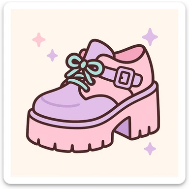 Add pastel pink and pastel purple accents to the BLACKPINK-inspired gothic shoes, keep them cute and stylish, kawaii style, no hearts. sticker