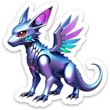  colorful modern cyber-Fakémon-Digimon-Trico-Vernid-creature (full body) sticker