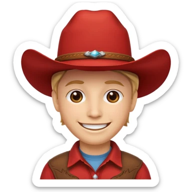Her skull is red and she wears a cowboy hat sticker