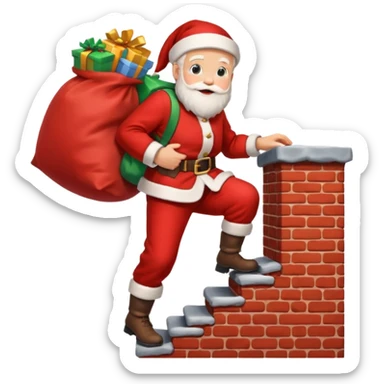 Santa Claus is carrying a bag of presents and climbing down the chimney. sticker
