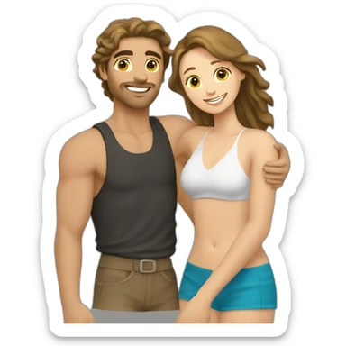 at the beach, young metis Man and white woman hug love sticker