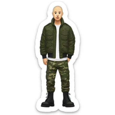 skinhead with ma-1 bomber jacket camo pants and 10 hole doc martens sticker