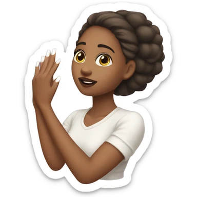 Girl holding her hand up with white French tip nails  sticker