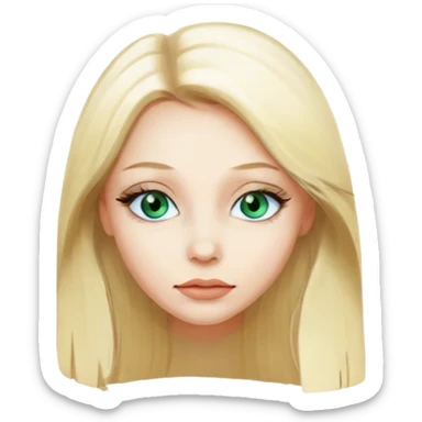 A aesthetic emoji of a blonde straight long haired  beautiful girl, blue-green eyes and super pale skin, full lipss and cute eyelashes sticker
