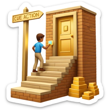 represents the habit formation process with a person stacking bricks to build a staircase, a signpost labeled "Cue → Action → Reward", and a glowing golden door at the top symbolizing success and transformation. Let me know if you need any tweaks! 🚀 sticker