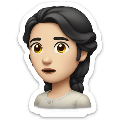 Pale woman black hair is frowning and heart broken sticker