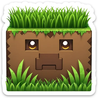 Minecraft grass block, square shape, brown and green, smooth sticker