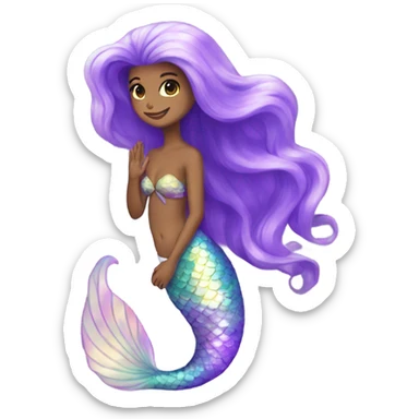 Iridescent mermaid tail full body long hair purple sticker
