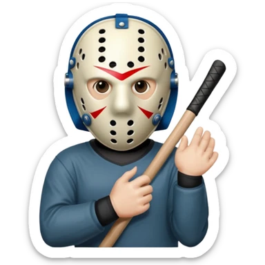 a cartoon image of Jason Voorhees, looking cute, with his hands together in front of him sticker
