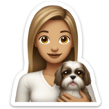 Young woman with a shih tzu in her arms long hair sticker