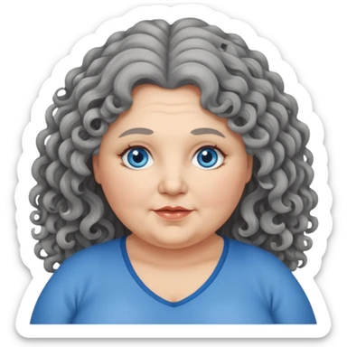  chubby 50 years olde woman with grey long curly hair and bleu eyes sticker