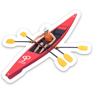single-person Olympic rowing boat with professional racing style, rower included, detailed, top-down view sticker