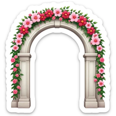 White tall archway with romantic pink and red flowers  sticker