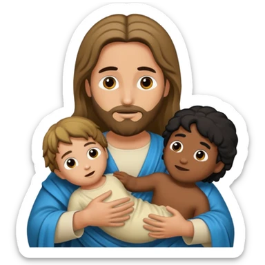 Jesucristo abrazado de un niño con pelo negro sticker
