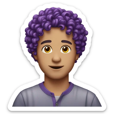 European man, purple curly hair, teenager, earring. sticker