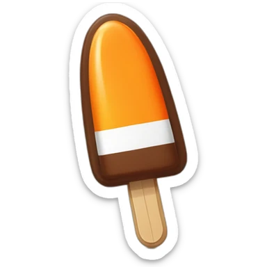 a popsicle shaped like a rocket with one orange stripe, a white stripe and a chocolate top, which is wearing a sword sticker