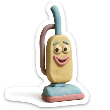 upright vacuum with playful expression in claymation style with pastel colors sticker
