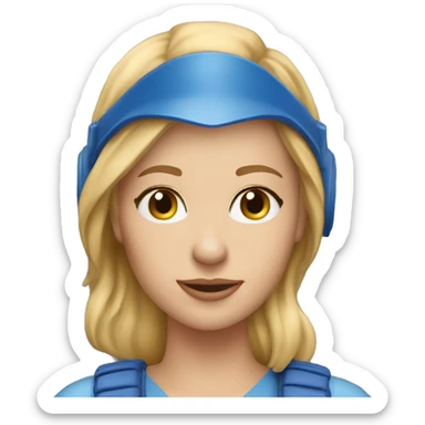Pretty Honey blonde woman fair skin in blue helmet and blue flight jumpsuit  sticker
