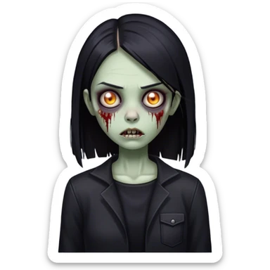 zombie girl, straight black hair and black clothes, gothic girl.  sticker