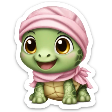 Cute baby turtle with a light pink bandana and cute headband sticker
