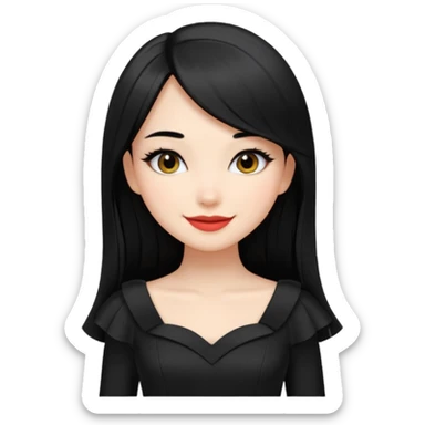 Juni – Cewe ramah  Kulit putih bersih, rambut hitam panjang sleek lurus. Pakai peplum item .  tatapan percaya diri senyum. setengah badan makeupnya bold sticker