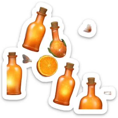 Orange magic fairy light sparkling old Antique bottle with poison and with herbal and flowers sticker