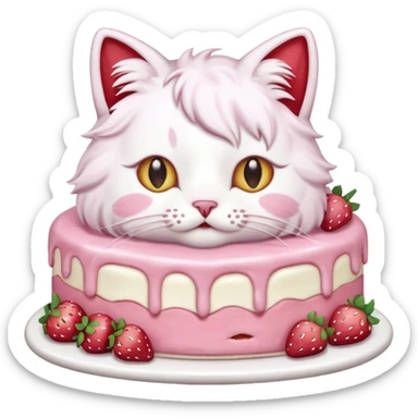 cat eating strawberry cake sticker