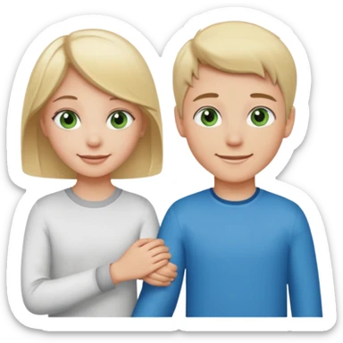 blonde blue eyed boy smiling with pale brunette green eyed girl sticker