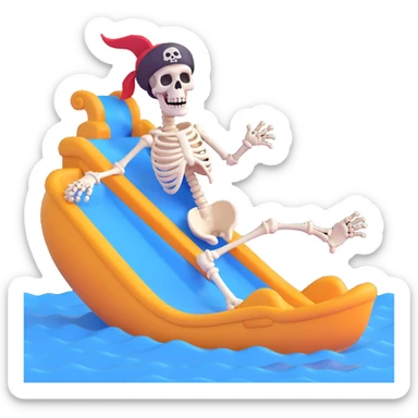 Make the pirate a skeleton pirate, keep the 3D emoji style, joyful expression, on a water slide. sticker