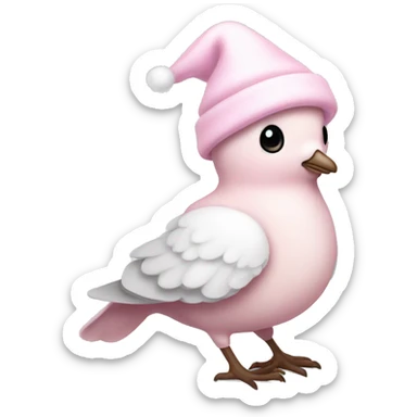 light pink beautiful magestic dove wearing light pink and white christmas hat  sticker