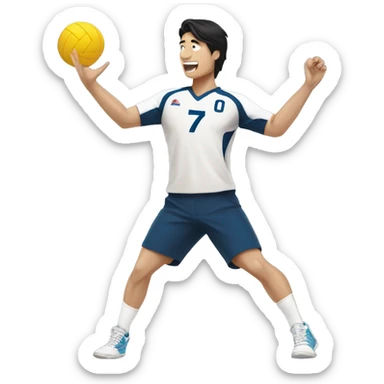 Volleyball spike  an Asian male wearing a uniform with the number 7 sticker