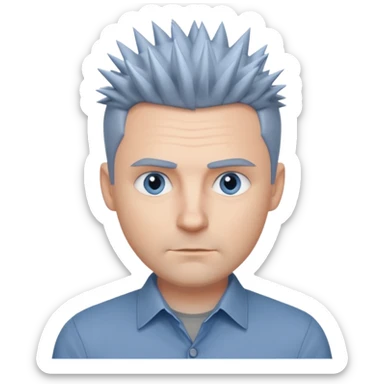 40 yr old white man short spike hair grey dress shirt blue eyes no smile sticker