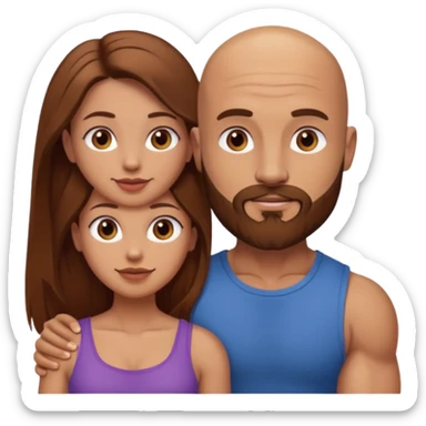 couple in love, man bald and muscular with brown beard, woman with long hair sticker