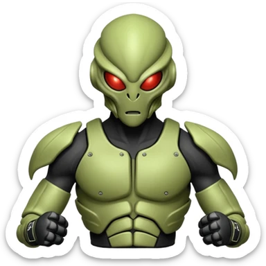 insectoid alien MMA fighter portrait, head and shoulders only, armored exoskeleton skin, sharp eyes, combat gloves, aggressive stance, 3D cartoon, mobile game icon style, clean background, no text, no watermark
 sticker
