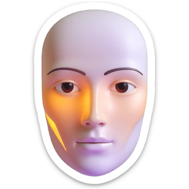 Minimalist futuristic AI avatar — clean glowing outline of a humanoid face, half-abstract with light reflections. sticker