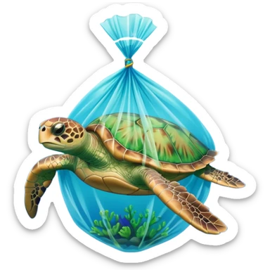 Sea turtle with a plastic bag sticker