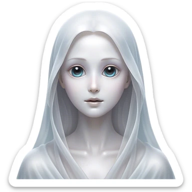 Cinematic Noble Ghost Portrait Emoji, Ethereal and dignified, with a flowing, translucent form in silvery-white hues, wispy and majestic, and a calm, otherworldly expression with deep, thoughtful eyes, simplified yet sophisticated features, highly detailed, glowing with a soft, spectral radiance, high shine, exuding regal mystery and quiet authority, with a soft glowing outline that captures the essence of a ghostly guardian drifting from another realm! sticker