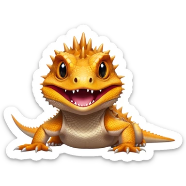 Cinematic Comical Bearded Dragon Portrait Emoji, Head tilted dramatically with an exaggeratedly amused expression, featuring a striking, glossy scaled hide with a quirky, spiky beard and wide, expressive eyes full of playful disbelief, Simplified yet hilariously expressive features, highly detailed, glowing with a slightly sassy glow, high shine, dramatic yet playful, stylized with an air of cheeky mischief, bright and endearing, soft glowing outline, capturing the essence of a spirited and over‐the‐top dragon, so meme‐worthy it feels like it could snap its jaws into internet fame instantly! sticker