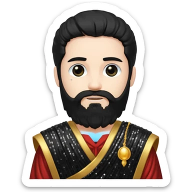 Pluto from Roman Deities with long black hair and beard, black sequin toga sticker