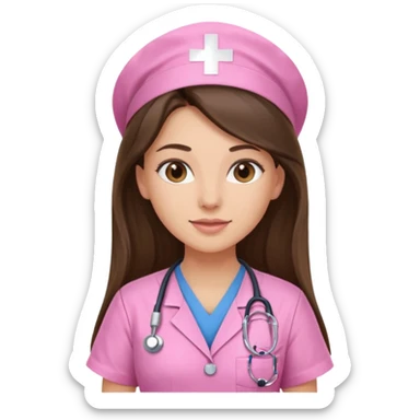 pretty brunette nurse with long hair in pink scrubs sticker