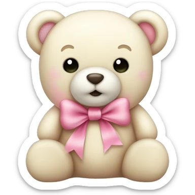 cute cream colored teddy bear with a pink bow sticker