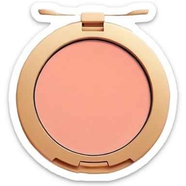 A round makeup compact containing a pressed powder blush in a soft peachy-pink shade sticker