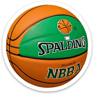 minimalist green Spalding basketball with simple NBA logo, few colorful accent lines, clean design sticker