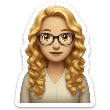 personne, cheveux ondulés et roux blond, peau beige, yeux bleus, lunette beige sticker