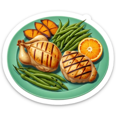 1 protein (chicken, fish)
 + 2 (or more) veggies
 + 1 starch (sweet potato or grain) sticker