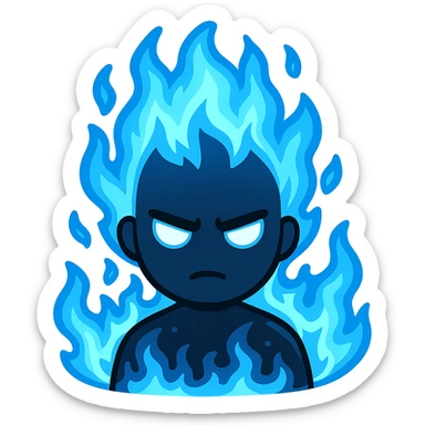 A man who is the embodiment of the blue flame, emoji style, stickerpack for telegram sticker