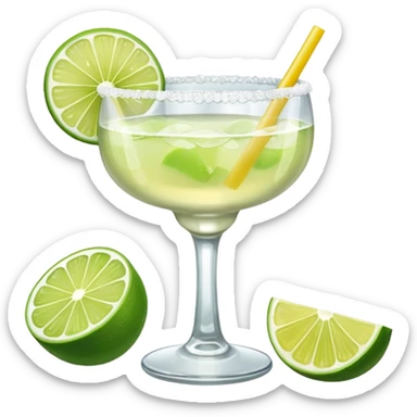 Margarita – glass with salted rim, lime wedge, ice sticker