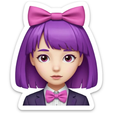 girl with bangs and purple hair and pink hairbow tie on the side of head sticker