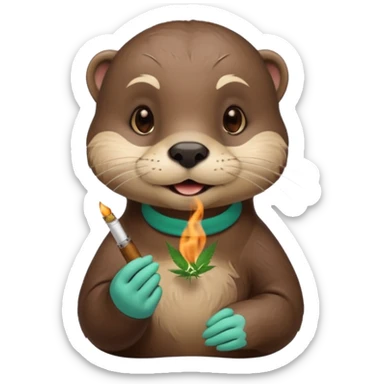 Cute female Otter smoking a while cannabis joint sticker